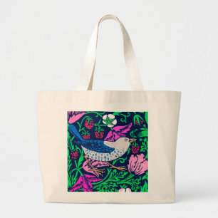 William Morris Bird & Flower Tile, Navy & Fuchsia Grote Tote Bag