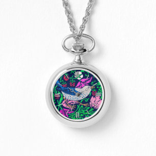 William Morris Bird & Flower Tile, Navy & Fuchsia Horloge
