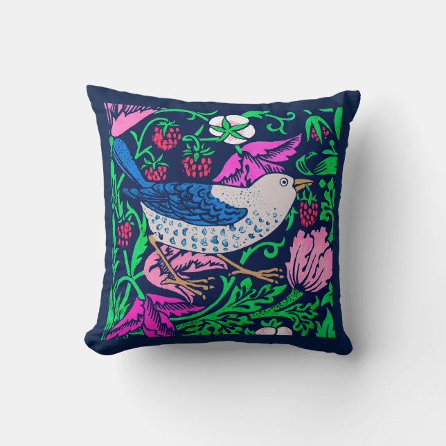 William Morris Bird & Flower Tile, Navy & Fuchsia Kussen (Voorkant)