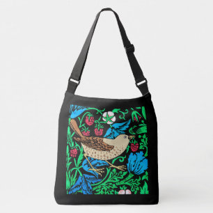 William Morris Bird & Flower Tile, op Black Crossbody Tas