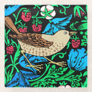 William Morris Bird & Flower Tile, op Black Glazen Onderzetter