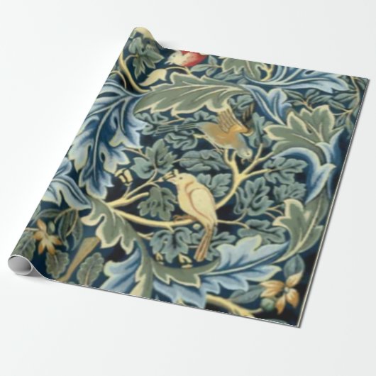 William Morris Birds en Acanthus Cadeaupapier (Uitgerold)