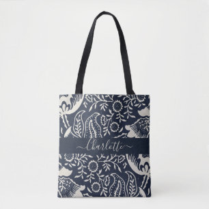 William Morris Black Cream Floral Monogram Draagtas
