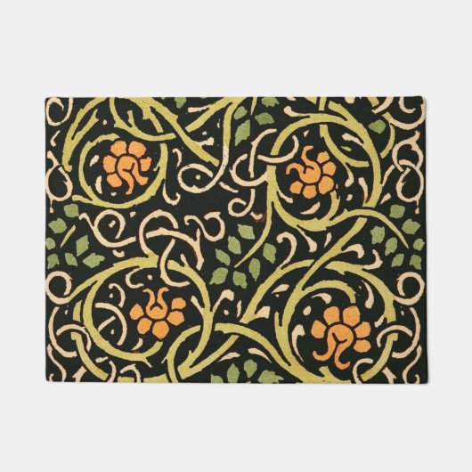 William Morris Black Floral Art Print Design Deurmat (Voorkant)