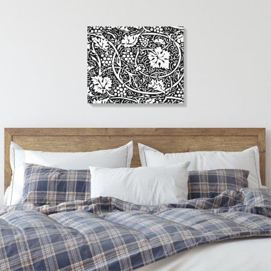 William Morris Black White Grape Vine Canvas Afdruk (Insitu (Slaapkamer))