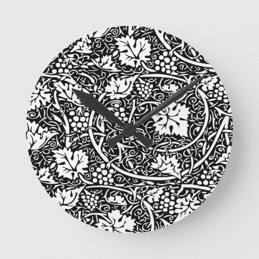 William Morris Black White Grape Vine Ronde Klok (Voorkant)