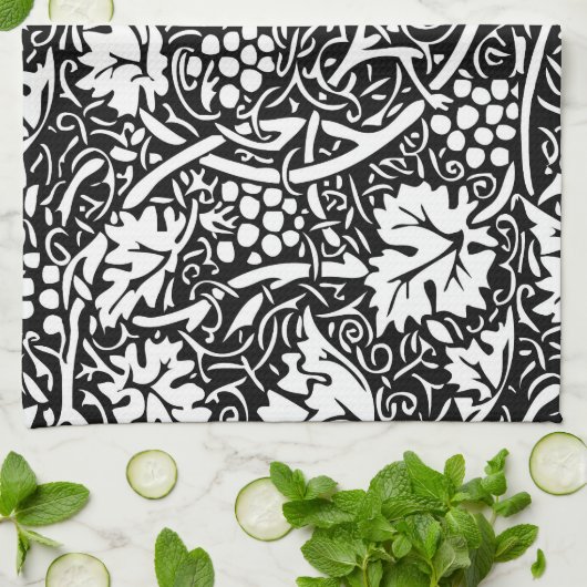William Morris Black White Grape Vine Theedoek (Gevouwen)