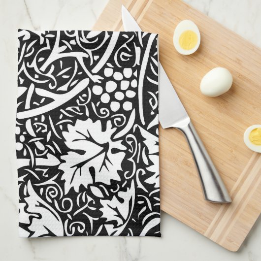 William Morris Black White Grape Vine Theedoek (Quarter Fold)