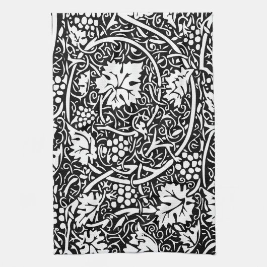 William Morris Black White Grape Vine Theedoek (Verticaal)