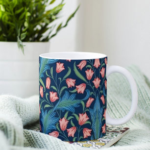William Morris Blauw Groen Roze Bloempatroon Koffiemok