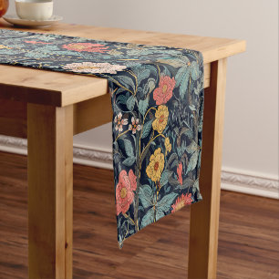 William Morris Blauw Turquoise Arts & Crafts Bloem Korte Tafelloper