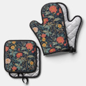 William Morris Blauw Turquoise Arts & Crafts Bloem Ovenwant & Pannenlap Set (Voorkant / Achterkant)