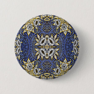 William Morris Blauwe en Gouden Tulp Wilg Ontwerp Ronde Button 5,7 Cm