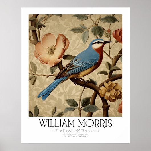 William Morris  Blauwe Vogel met Bloesems Poster (Voorkant)
