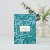 William Morris Blauwgroen Botanisch Monogram Briefkaart (Staand voorkant)