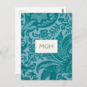 William Morris Blauwgroen Botanisch Monogram Briefkaart (Voorkant / Achterkant)