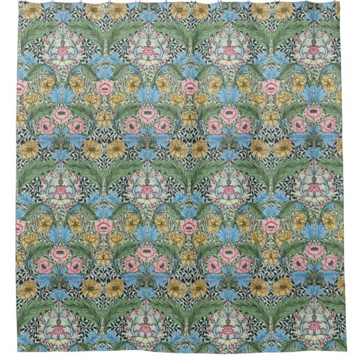 William Morris  Bloemen Geel Blauw Douchegordijn (Voorkant)