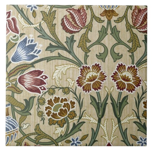 William Morris Bloemen Groen Blauw Tegeltje (Voorkant)