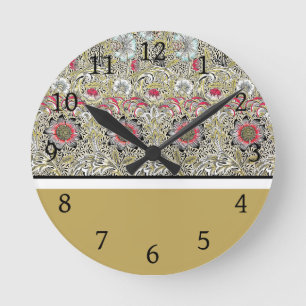 William Morris Bloemen Rood Geel zwart Ronde Klok