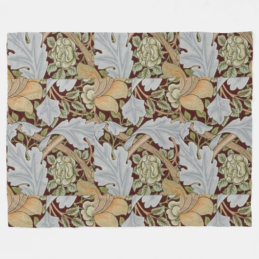 William Morris  Bloemen Wit Rood Fleece Deken (Voorkant (Horizontaal))