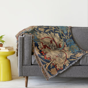 William Morris  Bloemenmotief Rood Blauw Deken