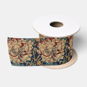 William Morris  Bloemenmotief Rood Blauw Lint