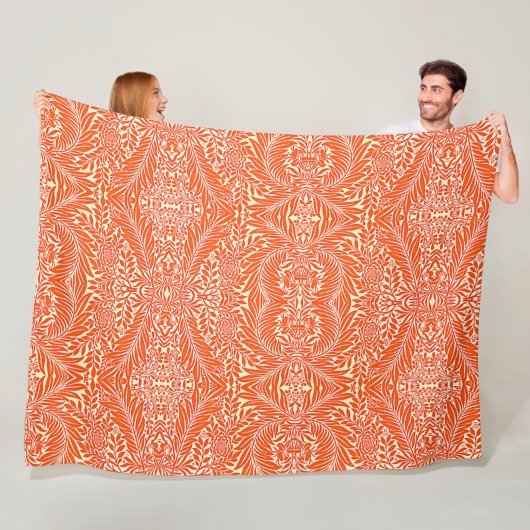  William Morris bloemenmotief wit Sinaasappel Fleece Deken (In situ)