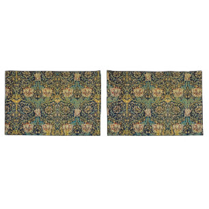 William Morris bloemenpatroon goud turquoise rood Kussensloop
