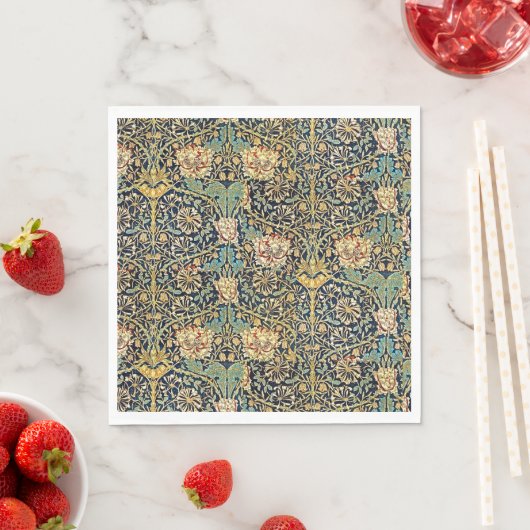 William Morris bloemenpatroon goud turquoise rood Servet (Insitu)