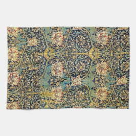 William Morris bloemenpatroon goud turquoise rood Theedoek