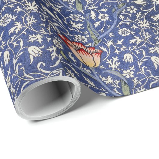 William Morris Bloementulp Blauw Wit Rood Cadeaupapier (Rol Hoek)