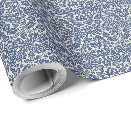  William Morris Bloemmotief Blauw Wit Cadeaupapier (Rol Hoek)