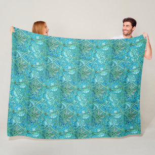 William Morris  Bloemmotief Bloemen Blauw Fleece Deken