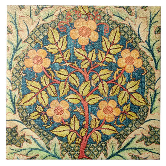 William Morris  bloempatroon, Roos Wreath Tegeltje (Voorkant)
