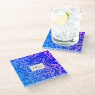 William Morris Blue Botanical Monogram Glazen Onderzetter