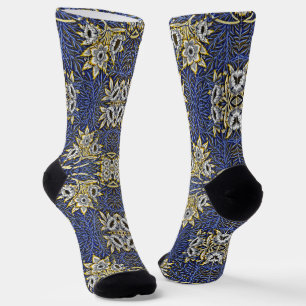 William Morris Blue en Gold Tulip Willow Design Sokken