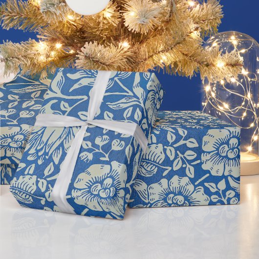William Morris  Blue Floral Pattern Cadeaupapier (Feestdagen)