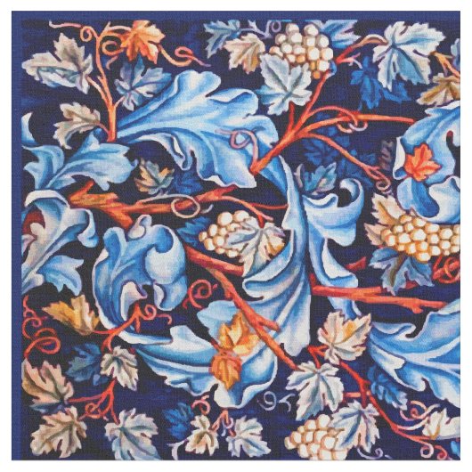 William Morris Blue Grapes Pattern Stof (Close Up)
