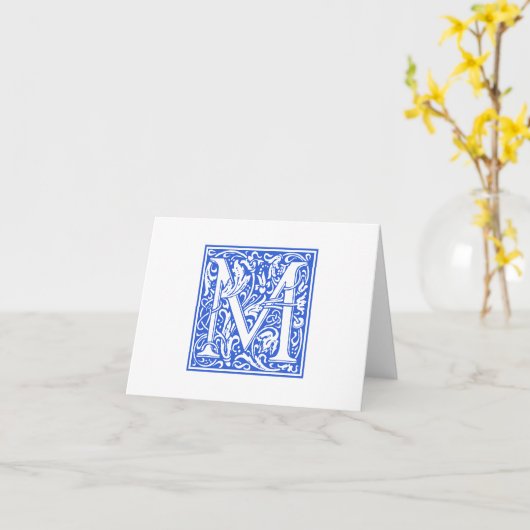 William Morris Blue Initiaal M Kaart & Envelope (Gele Bloem)