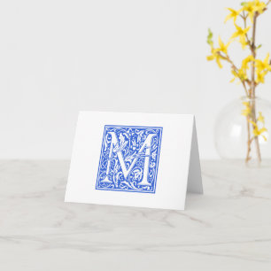 William Morris Blue Initiaal M Kaart & Envelope