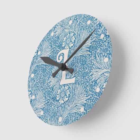 William Morris Blue Marigold Monogram 1 Ronde Klok (Hoek)