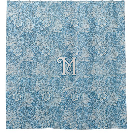 William Morris Blue Marigold Monogram Douchegordijn (Voorkant)