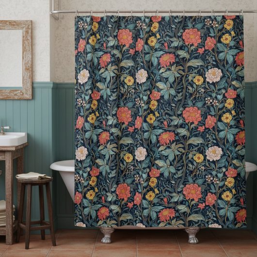 William Morris Blue Teal Arts & Crafts Floral Douchegordijn