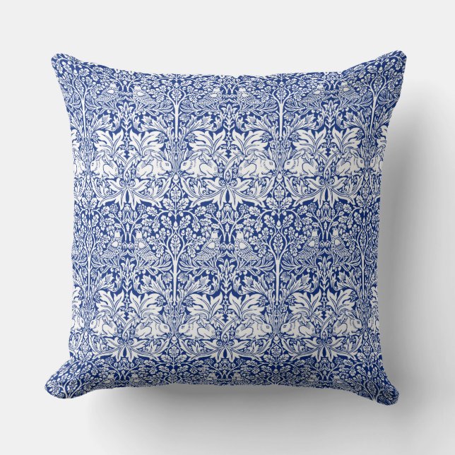 William Morris Brother Rabbit Blue Textile Pattern Kussen (Voorkant)