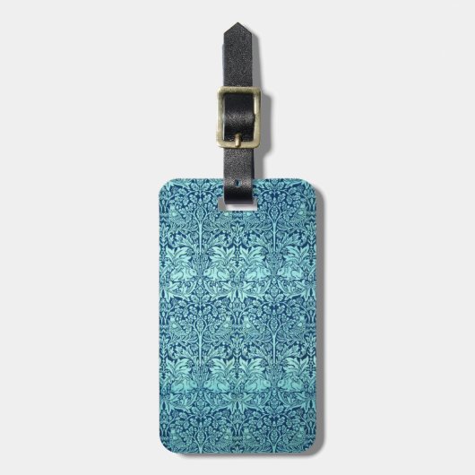 William Morris Brother Rabbit Pattern in Blue Bagagelabel (Voorkant verticaal)