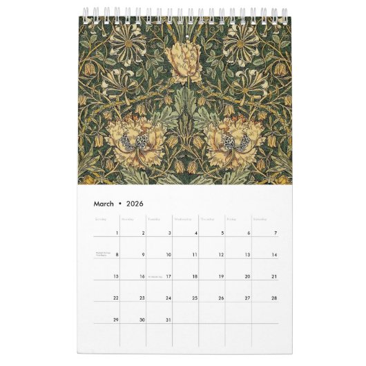 William Morris calendrier des murs graphiques (Mar 2026)