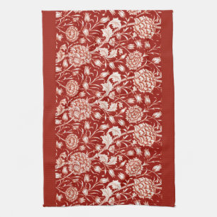 William Morris Carnan Print, Deep Red en White Theedoek