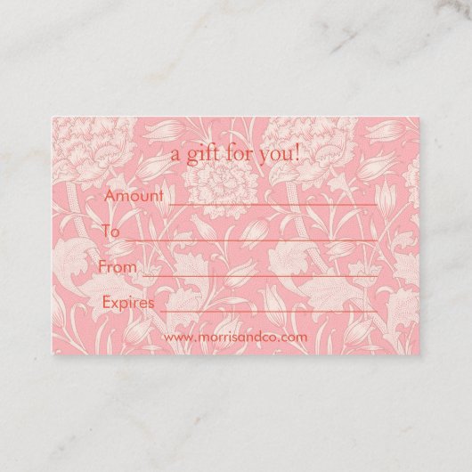 William Morris - Certificat cadeau pour tulipes sa (Dos)