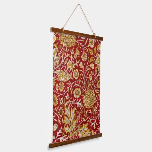 William Morris Cherwell Floral Pattern Red Hangend Wandkleed (Gebogen)