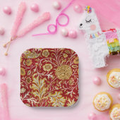 William Morris Cherwell Floral Pattern Red Papieren Bordje (Feest)